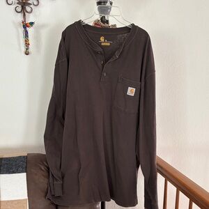 Carhartt Men's Dark Brown Henley Long Sleeve Shirt(tall)